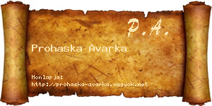 Prohaska Avarka névjegykártya